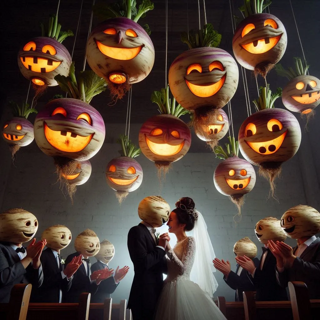 unvergessliche-hochzeit helloween brautpaar kirche ruebenkoepfe